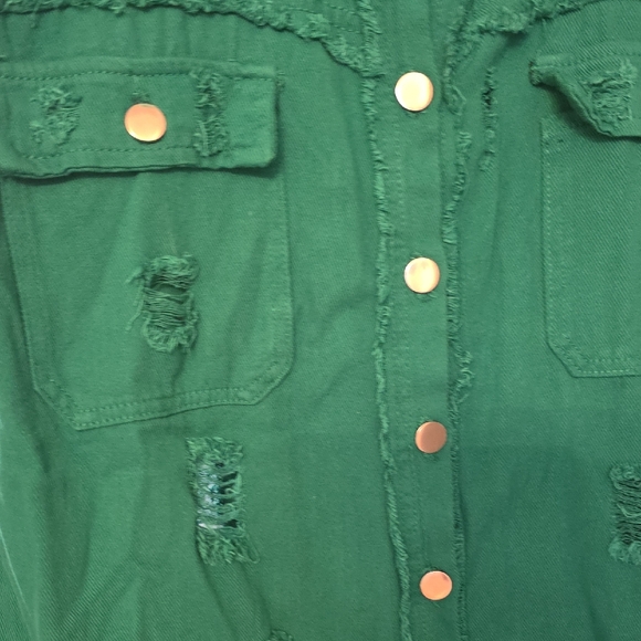 Green Distressed Button-Up Shirt - Picture 3 of 5